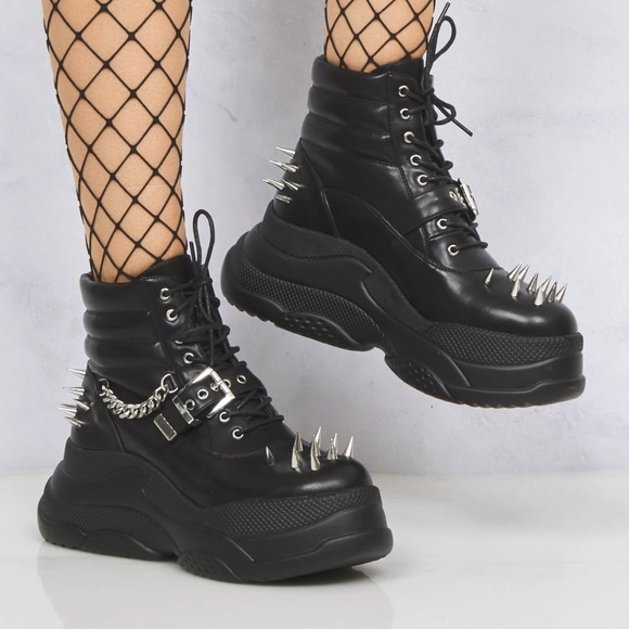 lamoda | Shoes | Lamoda Screamin Loud Black Spike Chunky Sneaker Boots Lace  Up Chain | Poshmark